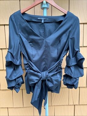 WHBM | Black Twee Dark Romantic Cottagecore Whimsigoth Y2K Ruffle Blouse Size 4